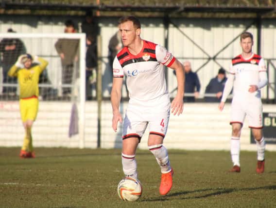 Kettering Town captain Brett Solkhon in action during the 2-0 defeat at Chesham United last weekend. Pictures by Peter Short
