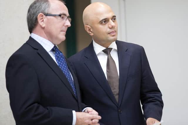 Secretary of state for communities Sajid Javid, right, with former chief executive for Northamptonshire County Council Paul Blantern.