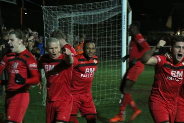 The Poppies players show their delight after one of their goals in the win over Royston