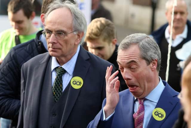 Peter Bone and Nigel Farage during a walkabout in Wellingborough to publicise Grassroots Out in January 2016