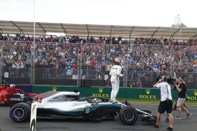 Lewis Hamilton starts the race on pole position