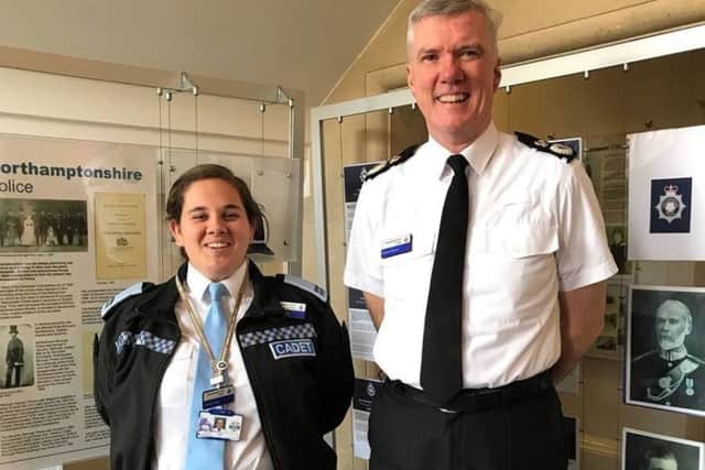 Abbie Tearl with chief constable Simon Edens