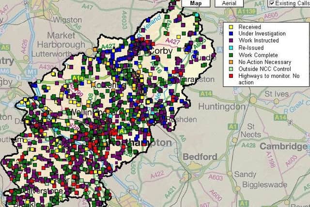 Potholes currently reported to the Street Doctor service