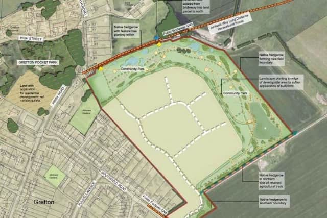 The site plan for 120 homes off Southfield Road, Gretton