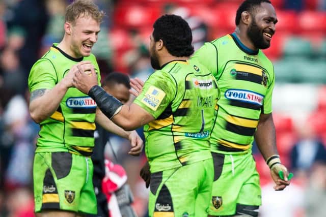 Mitch Eadie, Campese Ma'afu and Api Ratuniyarawa helped Saints to beat Leicester at Welford Road on Saturday (picture: Kirsty Edmonds)