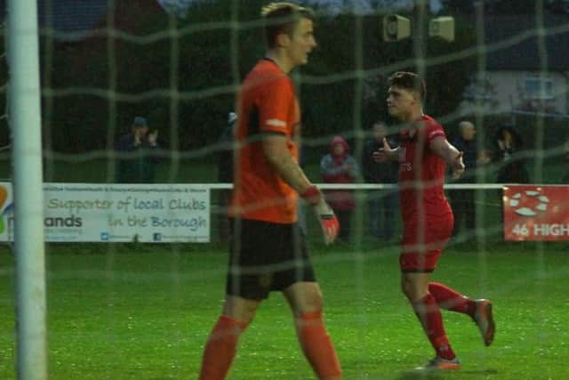Mathew Stevens celebrates after he he opened the scoring