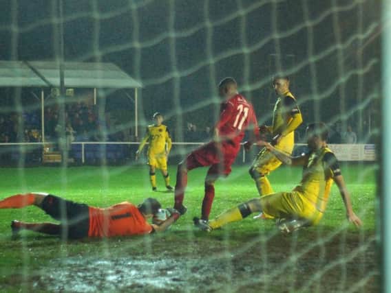 Action from Kettering Town's 3-2 home defeat to Tiverton Town last night. Picture by Peter Short
