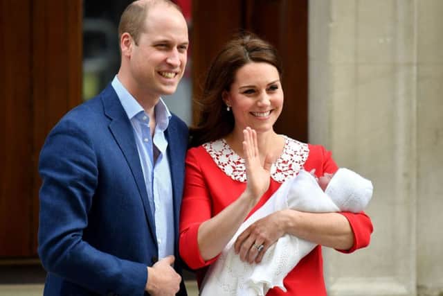 The Duke and Duchess of Cambridge and their newborn son outside the Lindo Wing at St Mary's Hospital in Paddington, London. PRESS ASSOCIATION Photo. Picture date: Monday April 23, 2018. See PA story ROYAL Baby. Photo credit should read: Dominic Lipinski/PA Wire PPP-180427-103641001