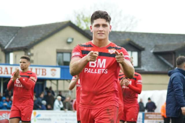 Mathew Stevens was a happy man at the final whistle after he hit a hat-trick in Kettering Town's 6-2 victory over Farnborough on the final day of the regular season in the Evo-Stik South League Premier. Pictures by Peter Short