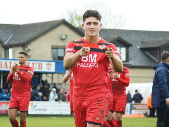 Mathew Stevens was a happy man at the final whistle after he hit a hat-trick in Kettering Town's 6-2 victory over Farnborough on the final day of the regular season in the Evo-Stik South League Premier. Pictures by Peter Short