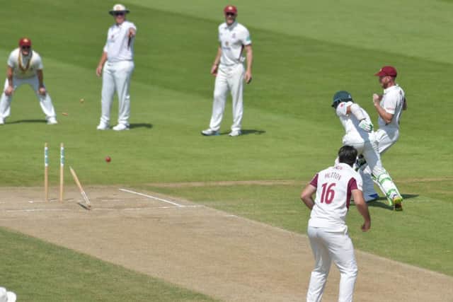 Pakistan's Azhar Ali is run out at the County Ground on Sunday (Pictures: Dave Ikin)