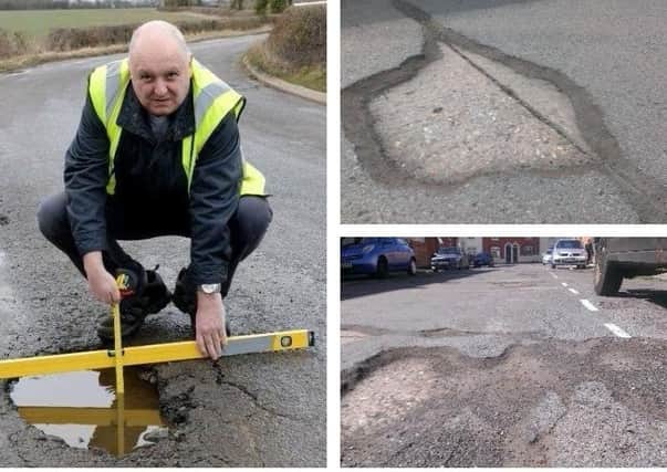 Mr Pothole with some of the county's defects.
