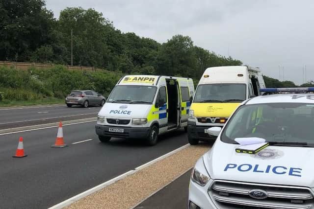 Officers on the A43 at Moulton yesterday