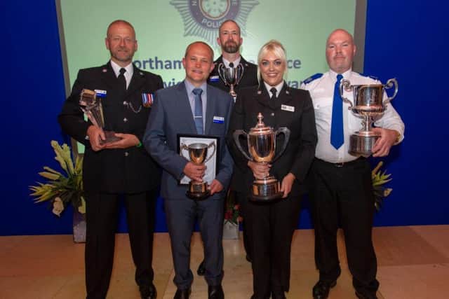 Some of the award winners after collecting their awards at last night's ceremony. Left to right:Rob Welsford, David Cook, Richard Proctor, Polly Scott and Andrew Emberton