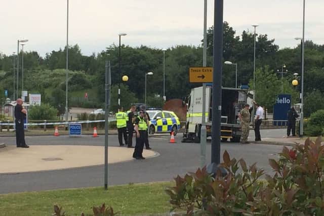 The bomb disposal team at the scene in Corby last week