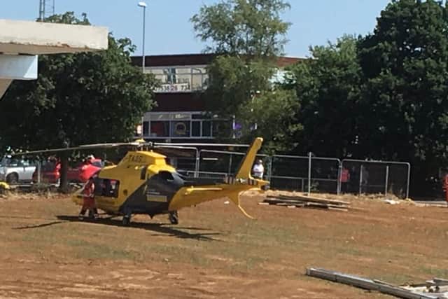 The air ambulance at the building site in Corby town centre. Picture by Kit Mallin. NNL-180628-114002005