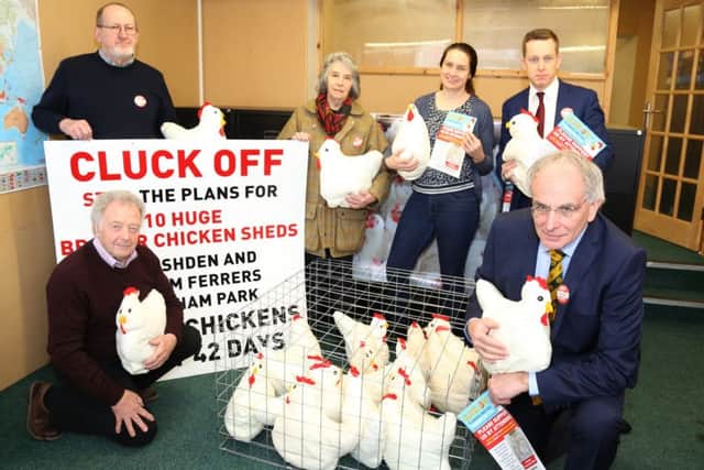 Members of the Cluck Off campaign group with MPs Peter Bone and Tom Pursglove earlier this year