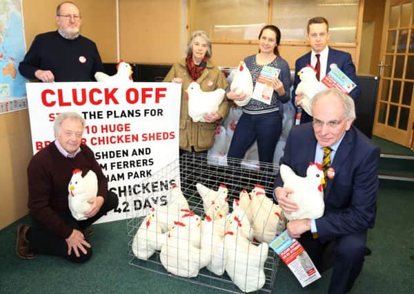 Members of the Cluck Off campaign group with MPs Peter Bone and Tom Pursglove earlier this year