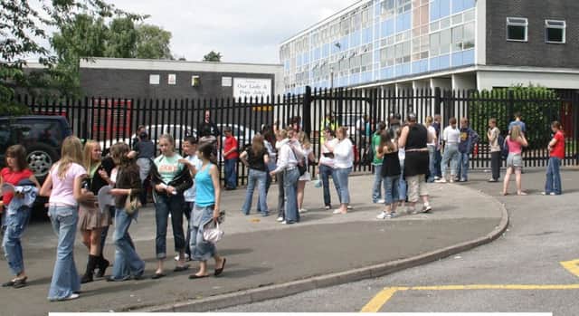 Corby OLPJ closes.
Pupils leave the school for the last time.
Picture Bernard Hales 15 July 2005