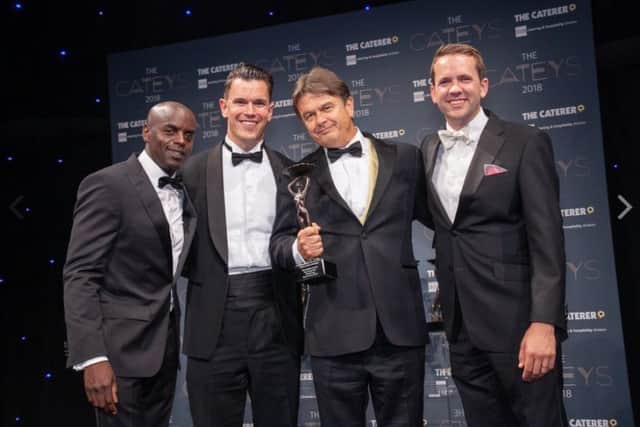 Trevor Nelson MBE, Britvic's David Greenaway, Peter Borg-Neal, The Caterer's Editor Chris Gamm