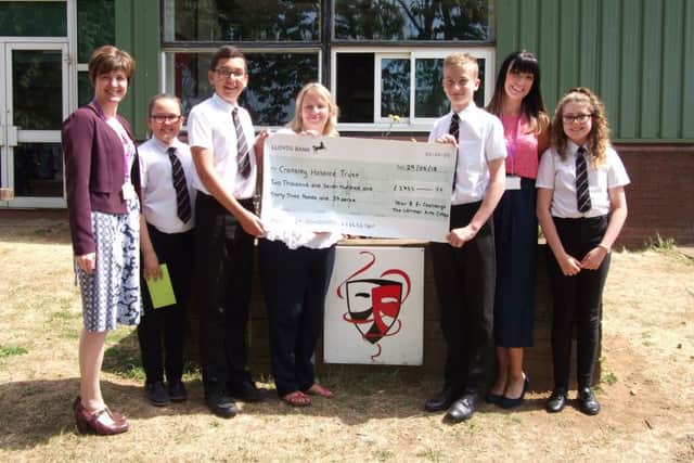 Siobhan Hearne  Principal of The Latimer Arts College, students involved in the fundraising challenge and Kate Allen, Careers Adviser at The Latimer Arts College