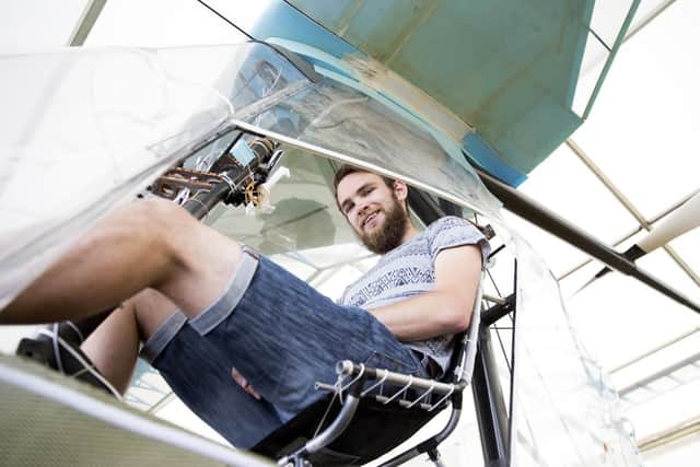 Pilot Lewis Rawlingson inside Aerocycle 301.