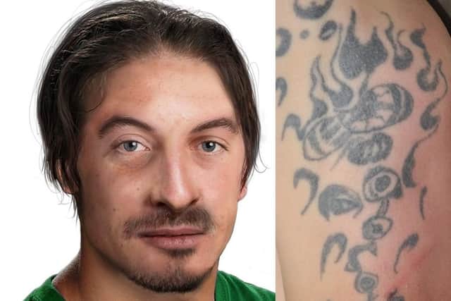 An artists impression of the man found dead in Leicester as well as a distinctive tattoo he had has been released by police.