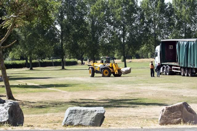 The rocks around the playing fields.