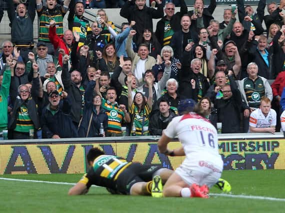 Tom Collins enjoyed a strong start to last season, including a try-scoring display in a win against Leicester Tigers at Franklin's Gardens (picture: Sharon Lucey)