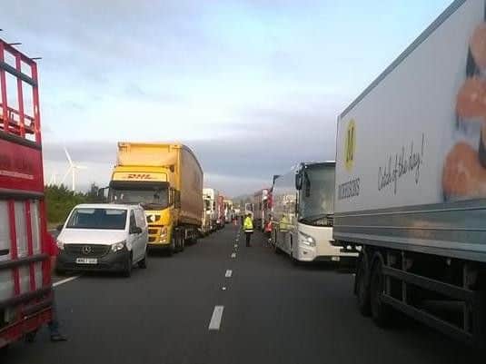 Drivers have been trapped for more than nine hours on the A14 (Pic via Chris Reed / Northants Telegraph Facebook)