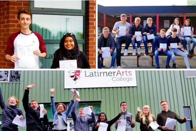 Students at Latimer Arts College collecting their exam results today