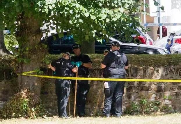 Police taped off the park opposite the Park Inn after the attack