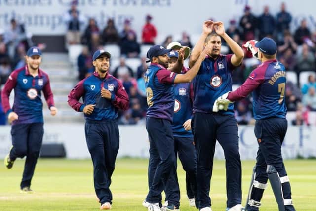 Rory Kleinveldt, pictured here celebrating claiming a wicket with his team-mates, has left Northants