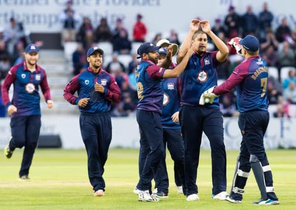 Rory Kleinveldt, pictured here celebrating claiming a wicket with his team-mates, has left Northants