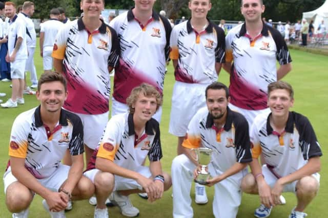 The Northamptonshire Under-25 men show off the White Rose Trophy after their success at the National Championships. Back, from left: Kieran Rollings, Conner Cinato, Adam Pitfield, Nathan Betts. Front: David Walker, Danny Walker, Sam Gamble, Will Walker