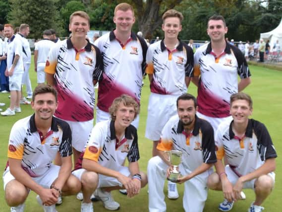 The Northamptonshire Under-25 men show off the White Rose Trophy after their success at the National Championships. Back, from left: Kieran Rollings, Conner Cinato, Adam Pitfield, Nathan Betts. Front: David Walker, Danny Walker, Sam Gamble, Will Walker