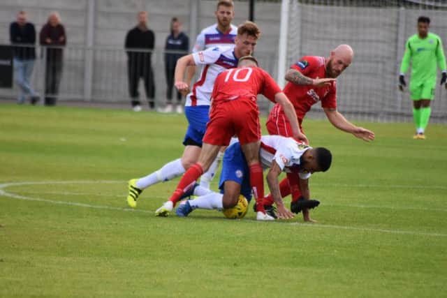 Action from AFC Rushden & Diamonds' 2-1 defeat at Hayes & Yeading United in the FA Cup. Picture courtesy of HawkinsImages