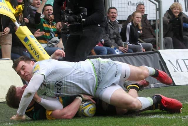 Reece Marshall scored the last time Saints met Saracens, who won 63-13 on their most recent visit to Franklin's Gardens in April (picture: Sharon Lucey)