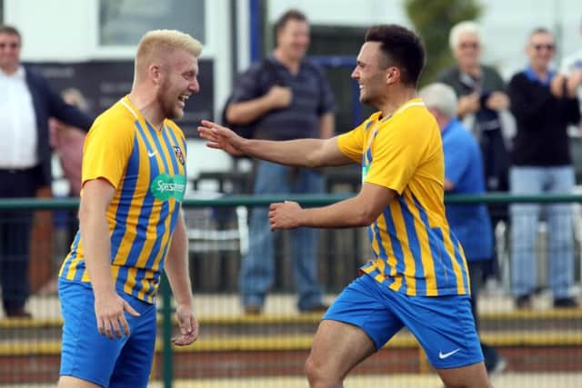 Wellingborough Town celebrate one of their goals during their FA Vase win over Burnham. Pictures by Alison Bagley