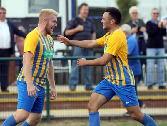 Wellingborough Town celebrate one of their goals during their FA Vase win over Burnham. Pictures by Alison Bagley