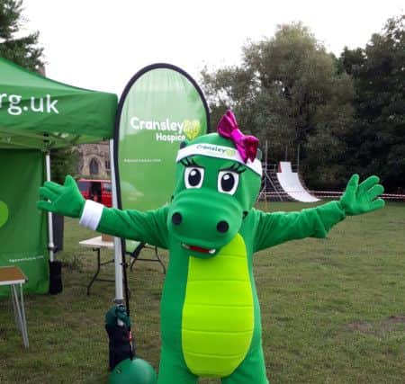 Cassie the Cransley Crocodile warming up for a dash in the Junior Run