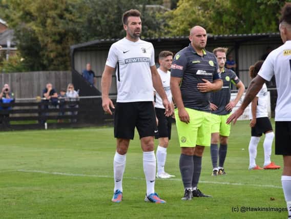 Liam Dolman, pictured during last weekends 2-1 defeat at Royston Town, made his 200th appearance for AFC Rushden & Diamonds in midweek. Picture courtesy of HawkinsImages