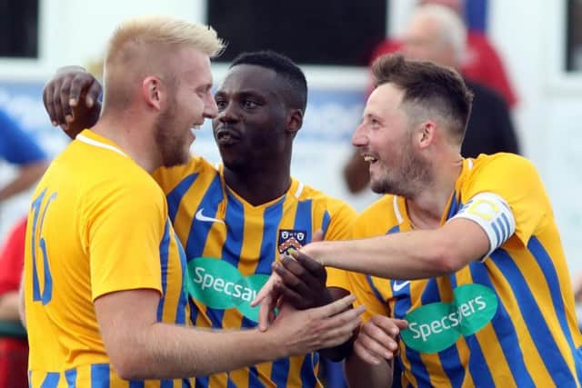 There were plenty of celebrations for Wellingborough Town as they beat Burnham 3-2 in the FA Vase last weekend. Picture by Alison Bagley