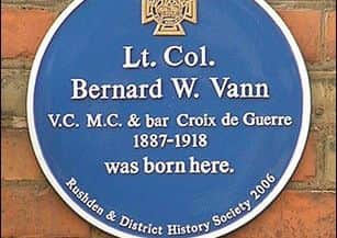 The blue plaque in memory of Lt Col Bernard Vann VC