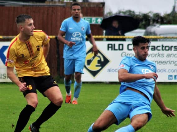 Joel Carta, pictured in action at Alvechurch last weekend, has signed a contract at Corby Town. Picture by David Tilley