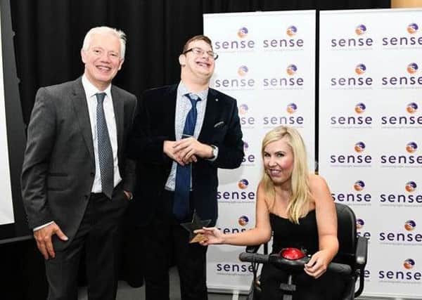 From left to right  Sense Chairman Dr Justin Molloy, Harry Headland and Sense Awards host Nikki Fox NNL-180927-123616005