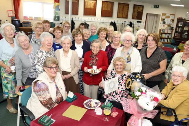 Lilian at her birthday party with members of Kettering Ladies Bridge Club.