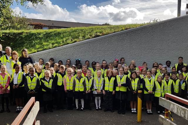 Some of the pupils by the underpass