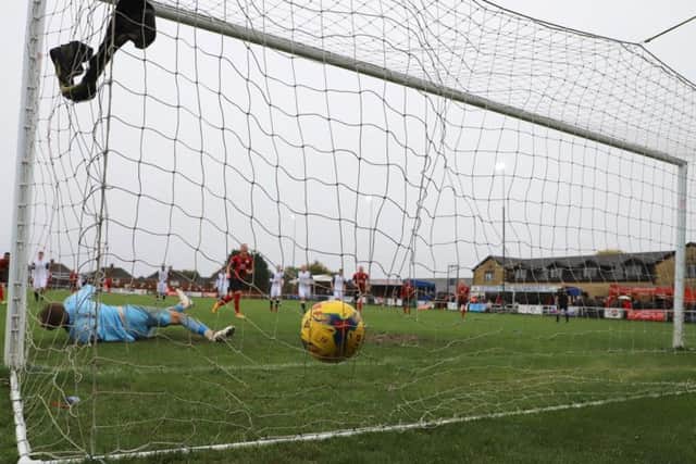 One of three penalties from Brett Solkhon nestles in the net