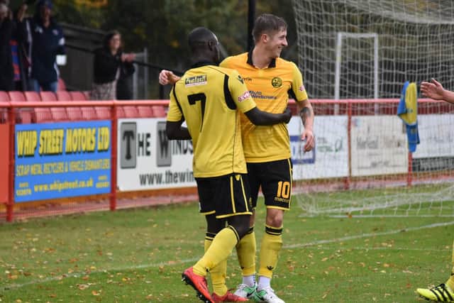 Ben Diamond takes the congratulations after he opened the scoring